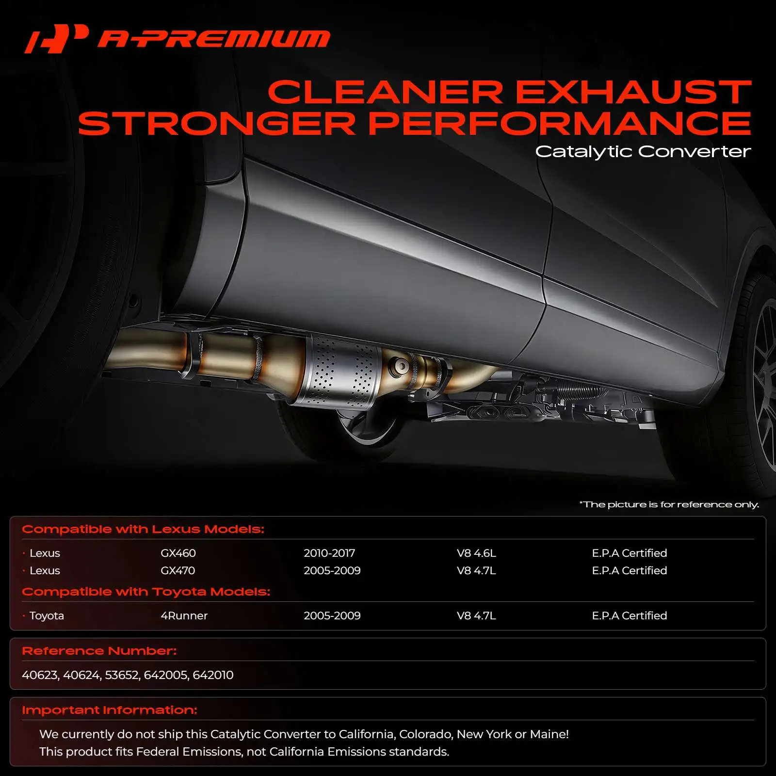 A-Premium 2pcs Rear Side Catalytic Converter for Toyota 4Runner 2005-2009 Lexus GX460 2010-2017 GX470 2005-2009