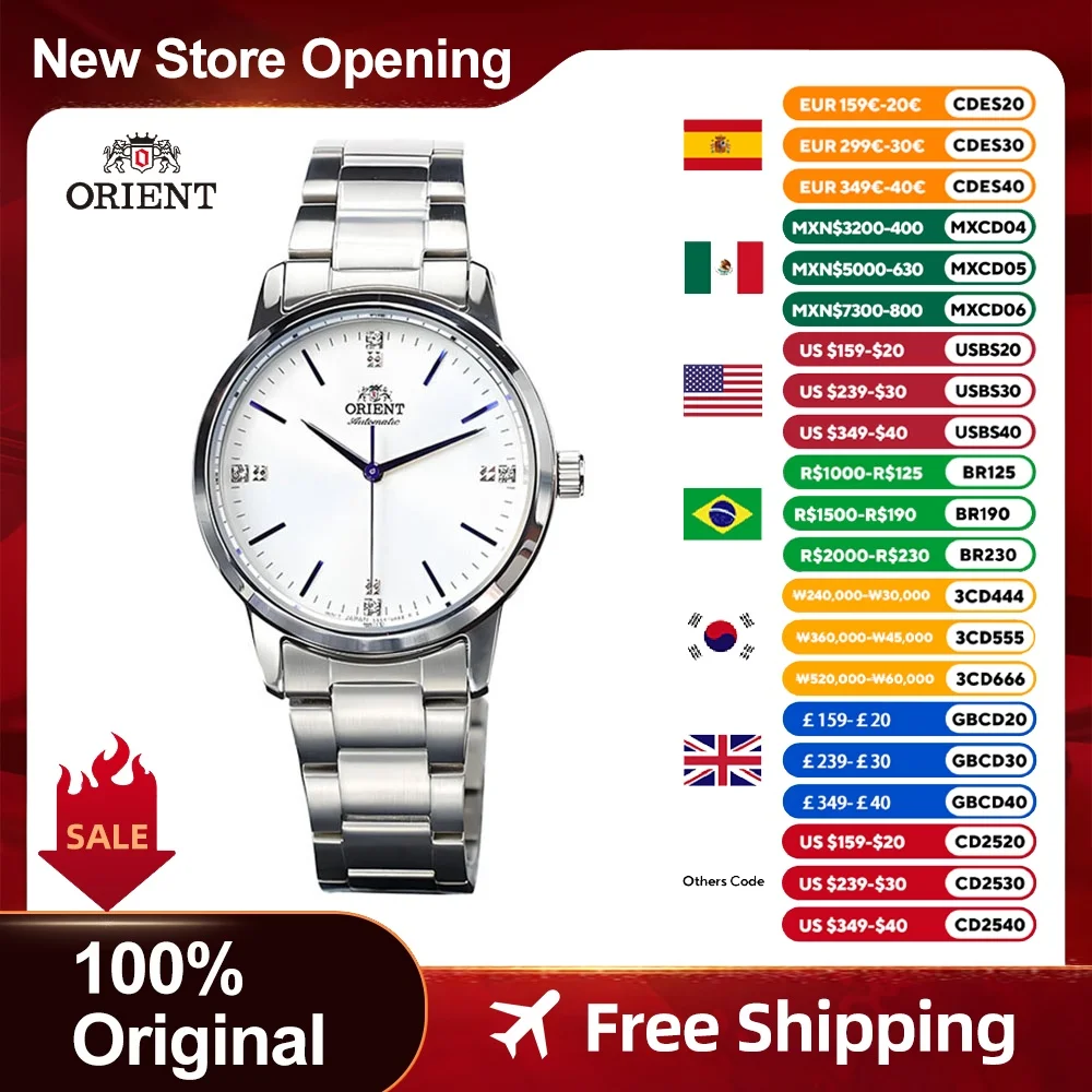 Orient Original นาฬิกาญี่ปุ่นนาฬิกากลไกอัตโนมัตินาฬิกาสายสแตนเลส 10Bar กันน้ํากีฬานาฬิกาผู้หญิงสีขาว