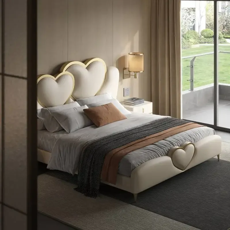 

European Headboard Simple Double Bed Wooden Study Nordic Queen Frame Double Bed Luxury Modern Trendy Beliche Home Furniture