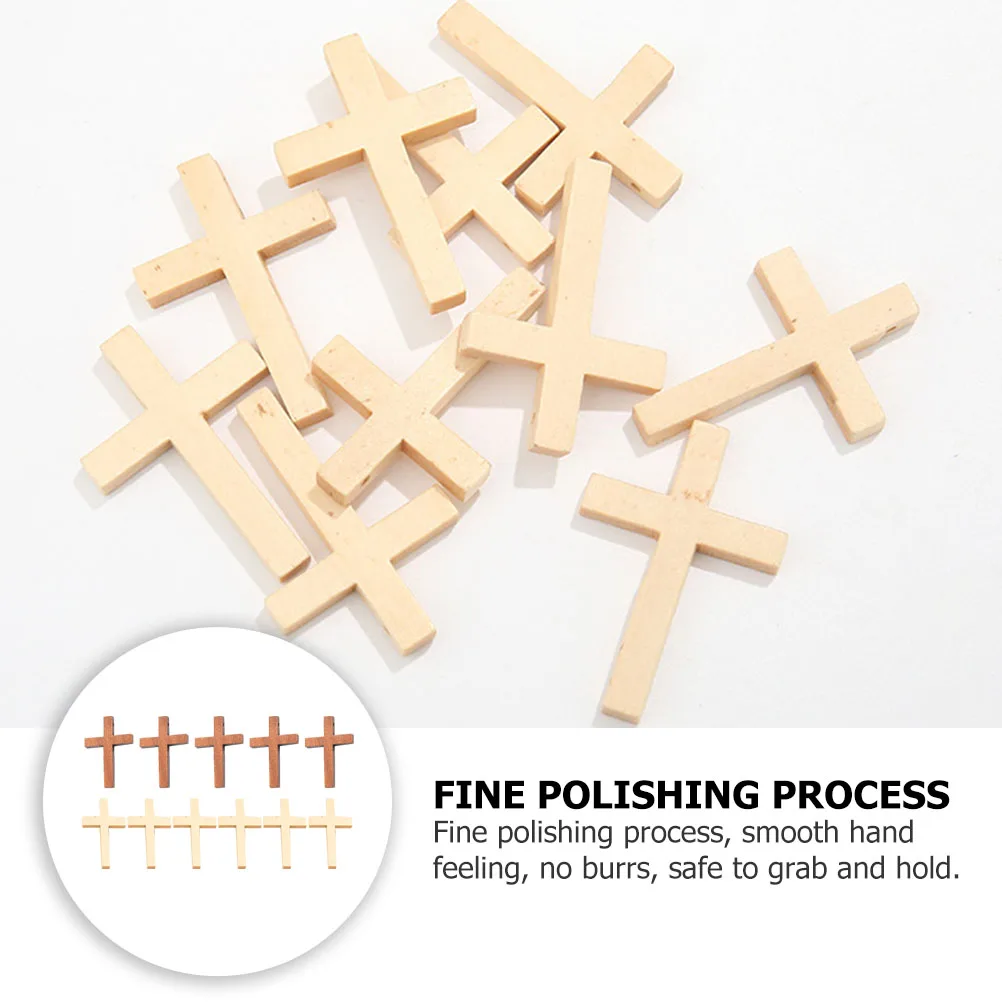 

20Pcs DIY Wooden Cross Decoration Solid Wood Material Fine Polishing No Burrs Safe to Hold White Brown DIY Wooden Cross