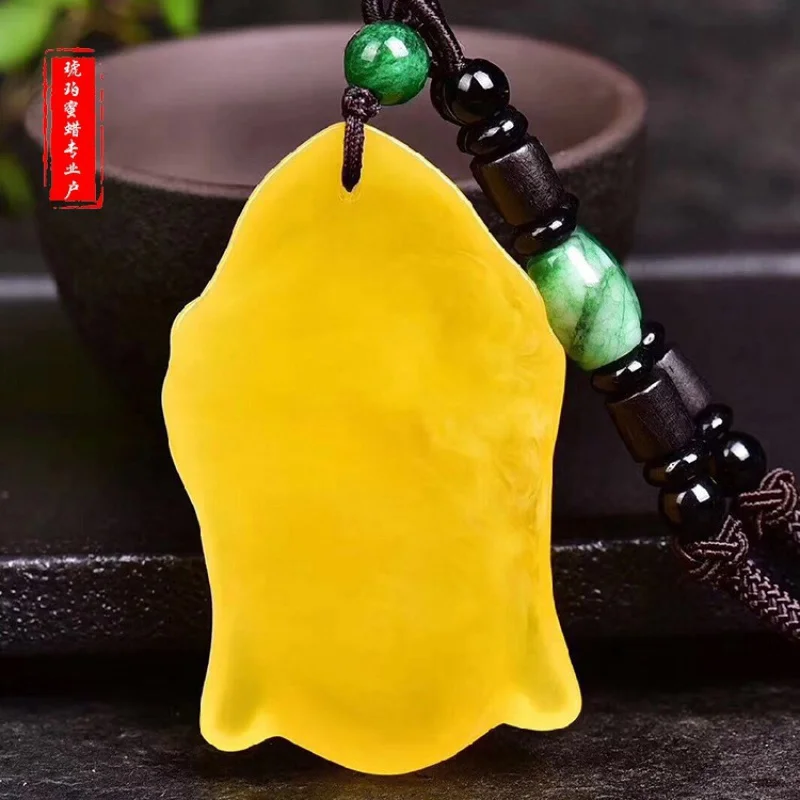 Polo Dihai Chicken Oil Yellow Buddha Head Pendant Beeswax Buddha Pendant Buddha Head Meaning Matching Beeswax Necklace