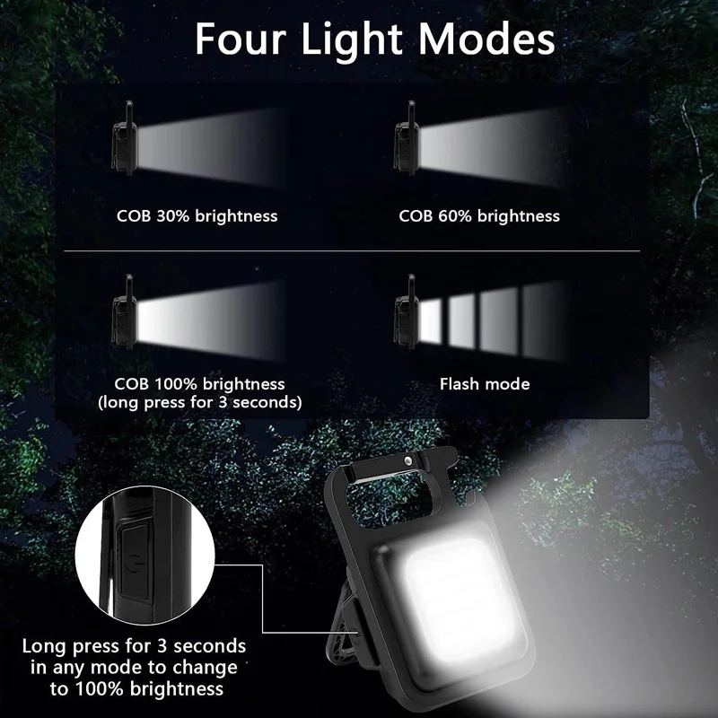 1pc COB Keychain Work Light Flashlight With 4 Lighting Modes Keychain Light Emergency Light Mini Flashlight With Magnetic Base