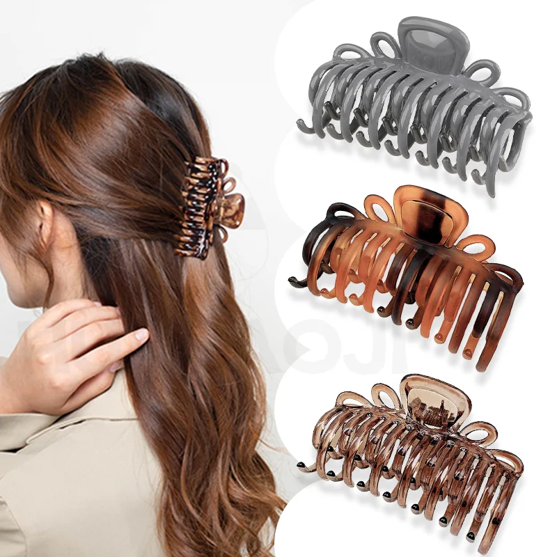 Garra de cabelo de camada dupla para mulheres, gradiente, grande, tubarão, clipe, geométrico, gradiente, novo