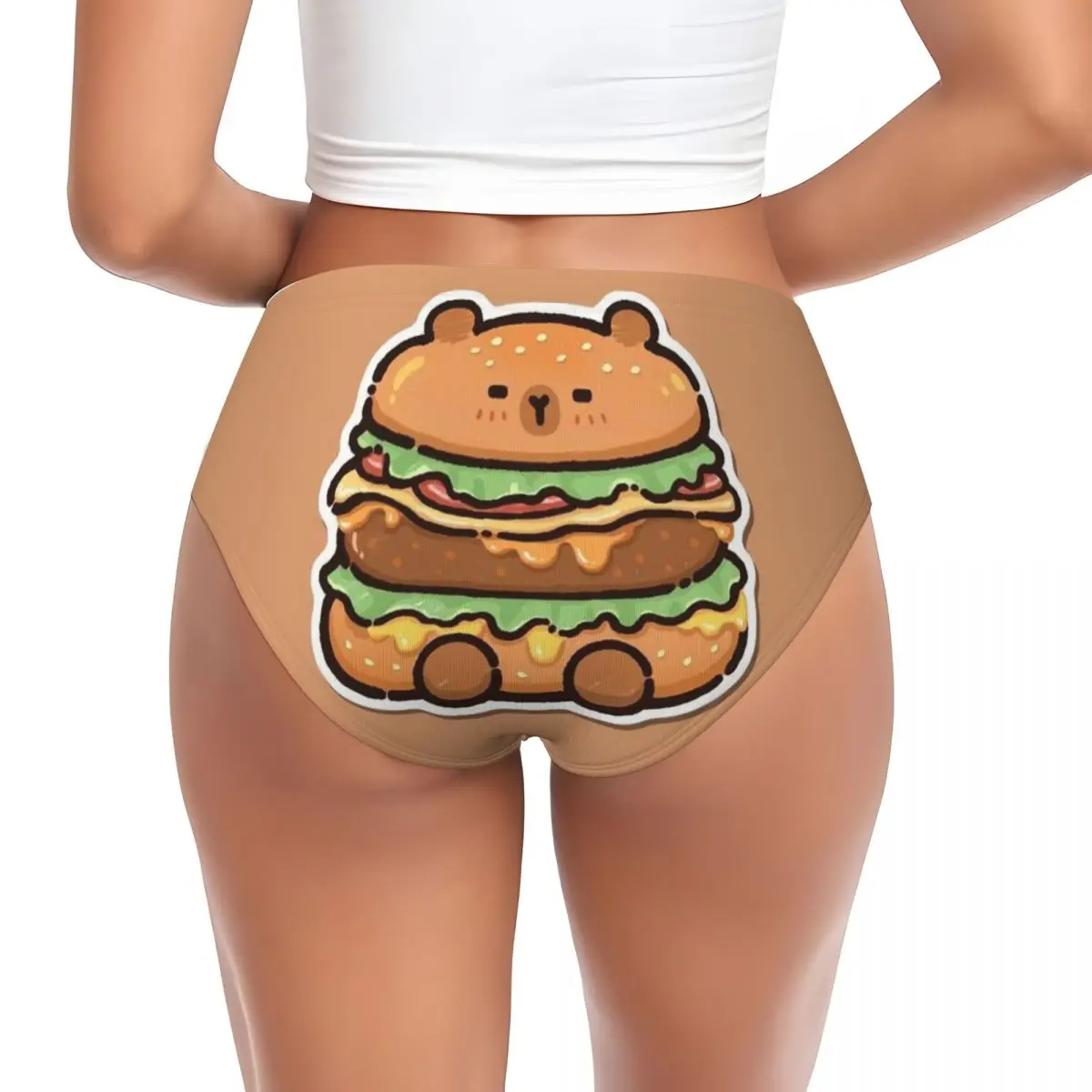 Custom Capybara Burger Briefs Underwear Womens Breathable Stretch Panties