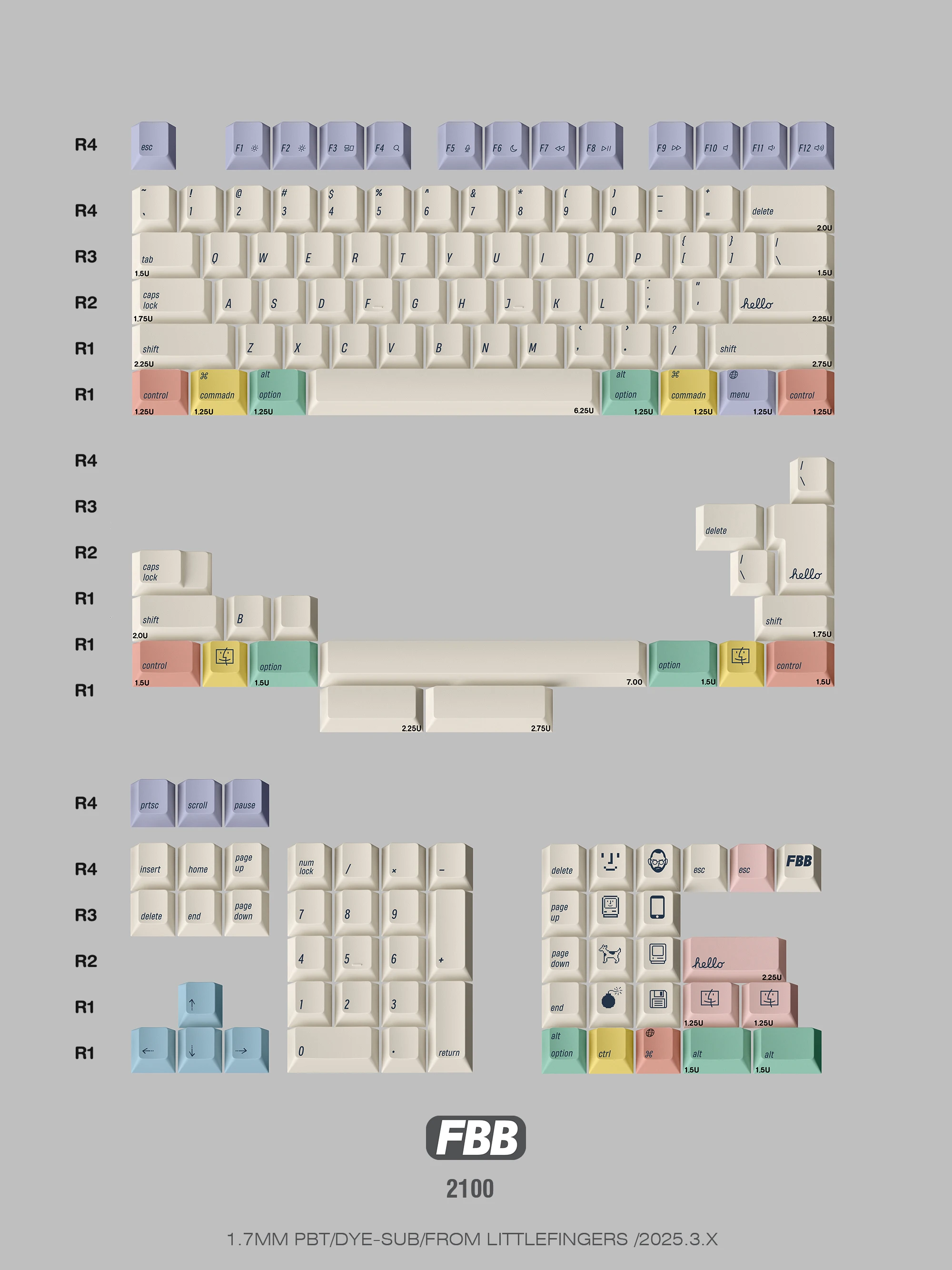 FBB Keycaps 2100 PBT لوحة المفاتيح الميكانيكية المخصصة Keycap MX مفاتيح الكمبيوتر المحمول سطح المكتب جهاز كمبيوتر شخصي مكتب الملحقات