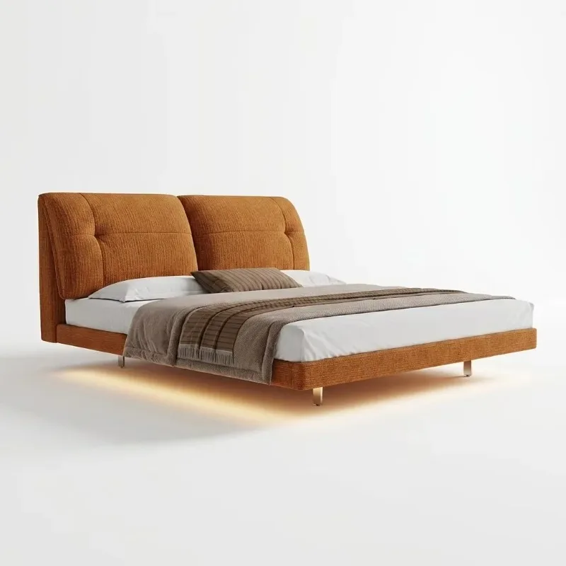 ^Modern Italian Floating Luxury Bed with Smart LED Ambient Lighting - Premium Textured Fabric Queen Bed Frame