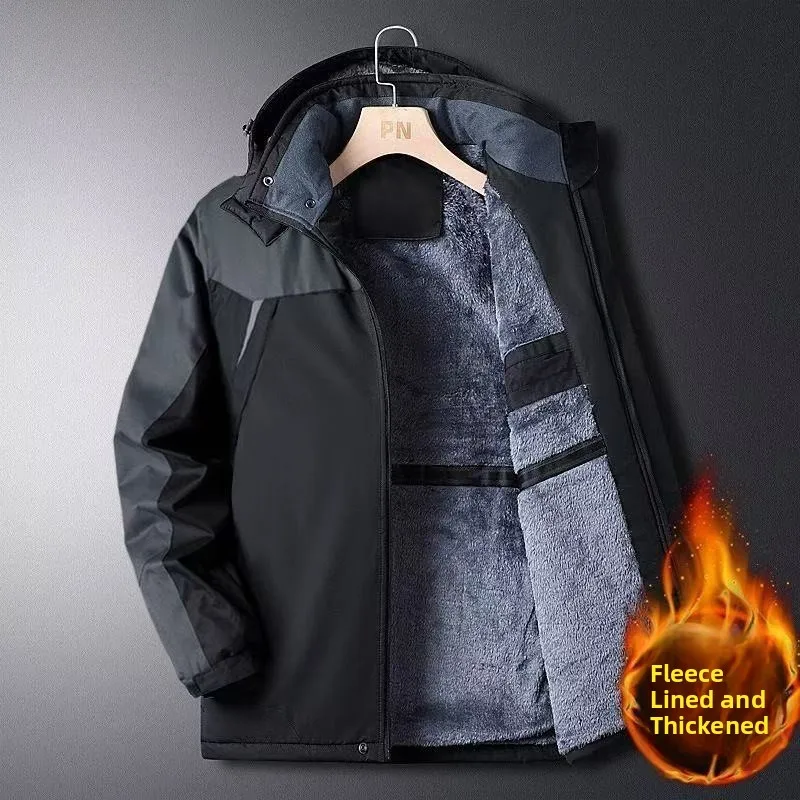 

Men's Thiened Fce Lined Cotton Jaet Winter Outerwear Tee-in-One Hooded Long Sve Warm Casual Basic Sle Pure Color