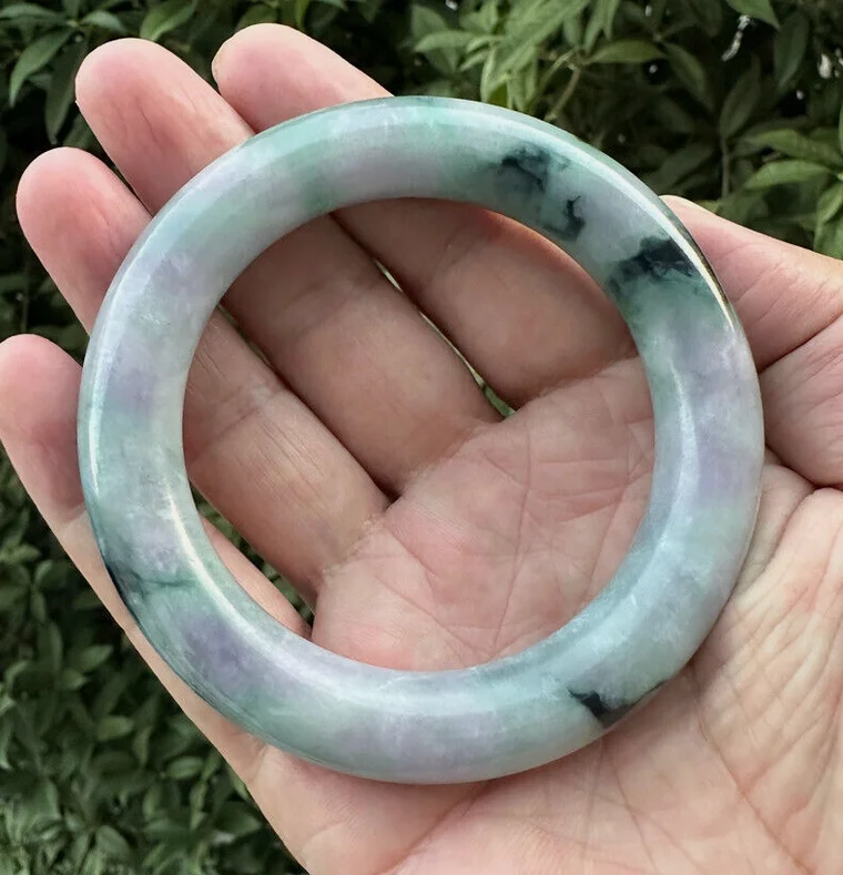 Round rod Natural Grade AAA Icy Green Lavender Jade jadeite bracelet Bangle 58mm