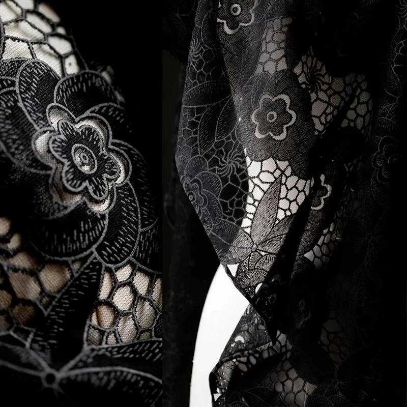 

Черное цветочное кружево с вышивкой, прозрачный тюль, роскошные вечерние платья, платье «сделай сам», дизайнерская одежда, настраиваемая оптовая продажа