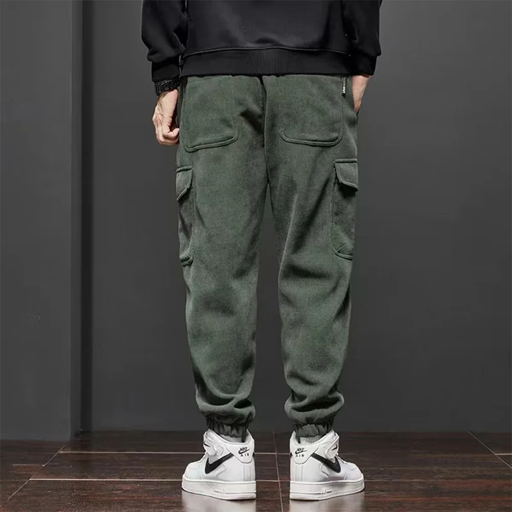 2023 New Winter Fleece Warm Corduroy Pants Men Solid Color Pocket Baggy Trousers  Thick Joggers Streetwear Harem Pants Men M-5XL