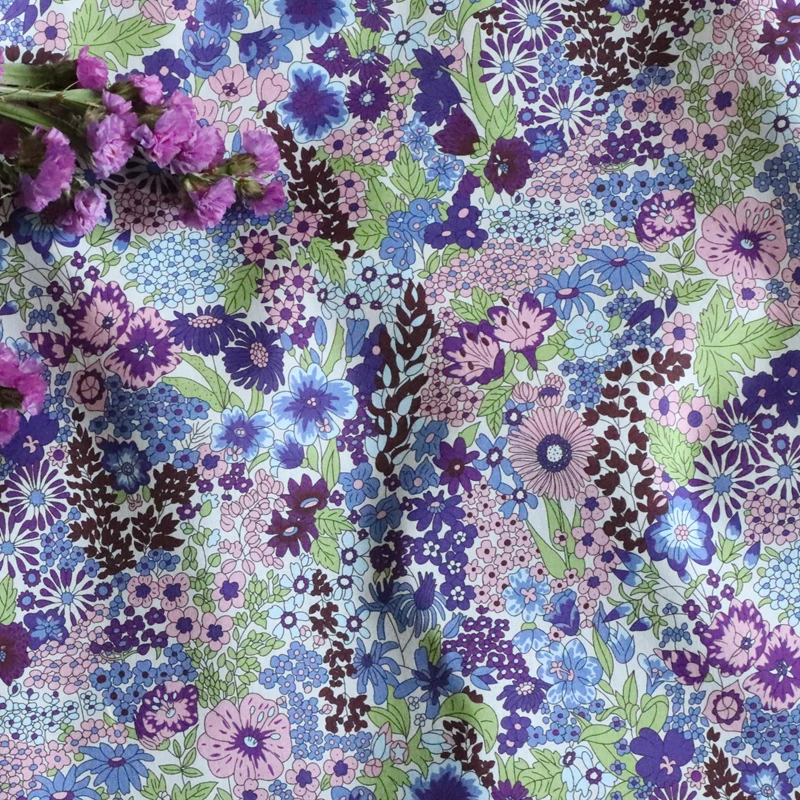 CIARA Purple Floral 100% Cotton 80S Like Liberty Fabric Digital Printed For Sewing Cloth Dress Skirt Kids Designer  Textile