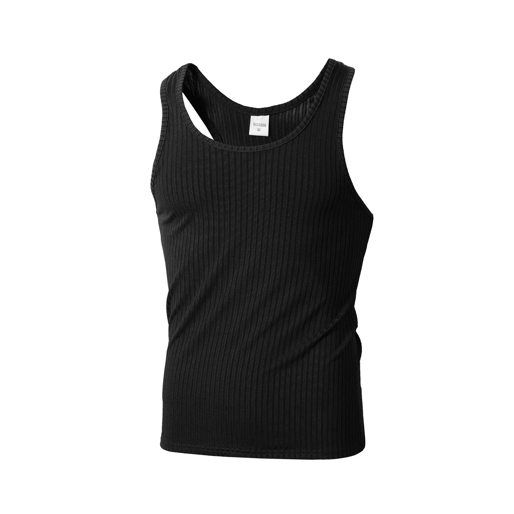

Men's summer knitted vest top vertical stripes fitness sports slimming sleeveless work undershirt