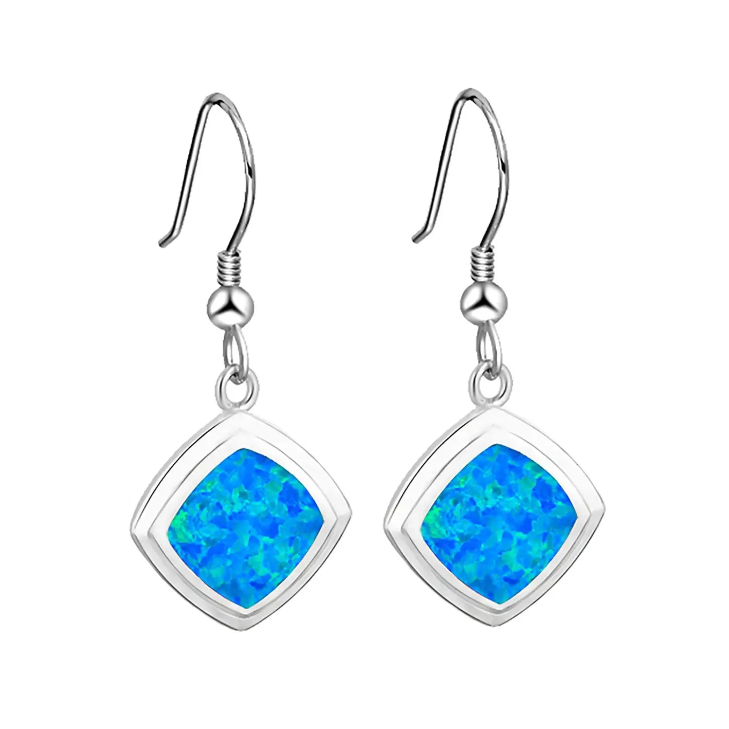 Geometric Square Statement Earrings for Women,Sparkling Blue Opal Dangle luxury Jewelry,Trendy Fashion Earrings,Gift for Girls