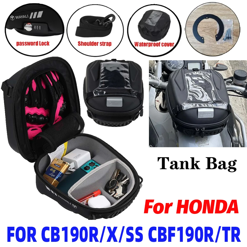 

For HONDA CB190R CB190X CB190SS CBF190R CBF190TR Fuel Tank Bag with Tank Adapter Ring Touch Navigation Package Storage Bag