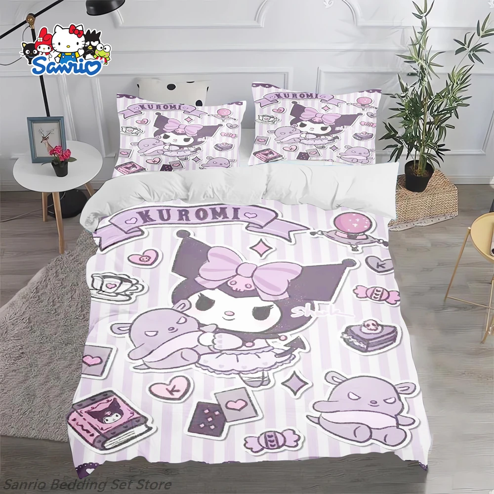 

Sanrio Kuromi Bedding Set 3Pcs Kawaii Anime Duvet Cover with 2 Pillowcases for Girls Teens Room Decor Birthday Gift Queen King