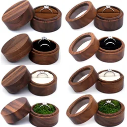 Wooden Ring Box Double Couple Rings Holder Jewelry Earrings Stud Storage Proposal Wedding Anniversary Ring Organizer Packing Box