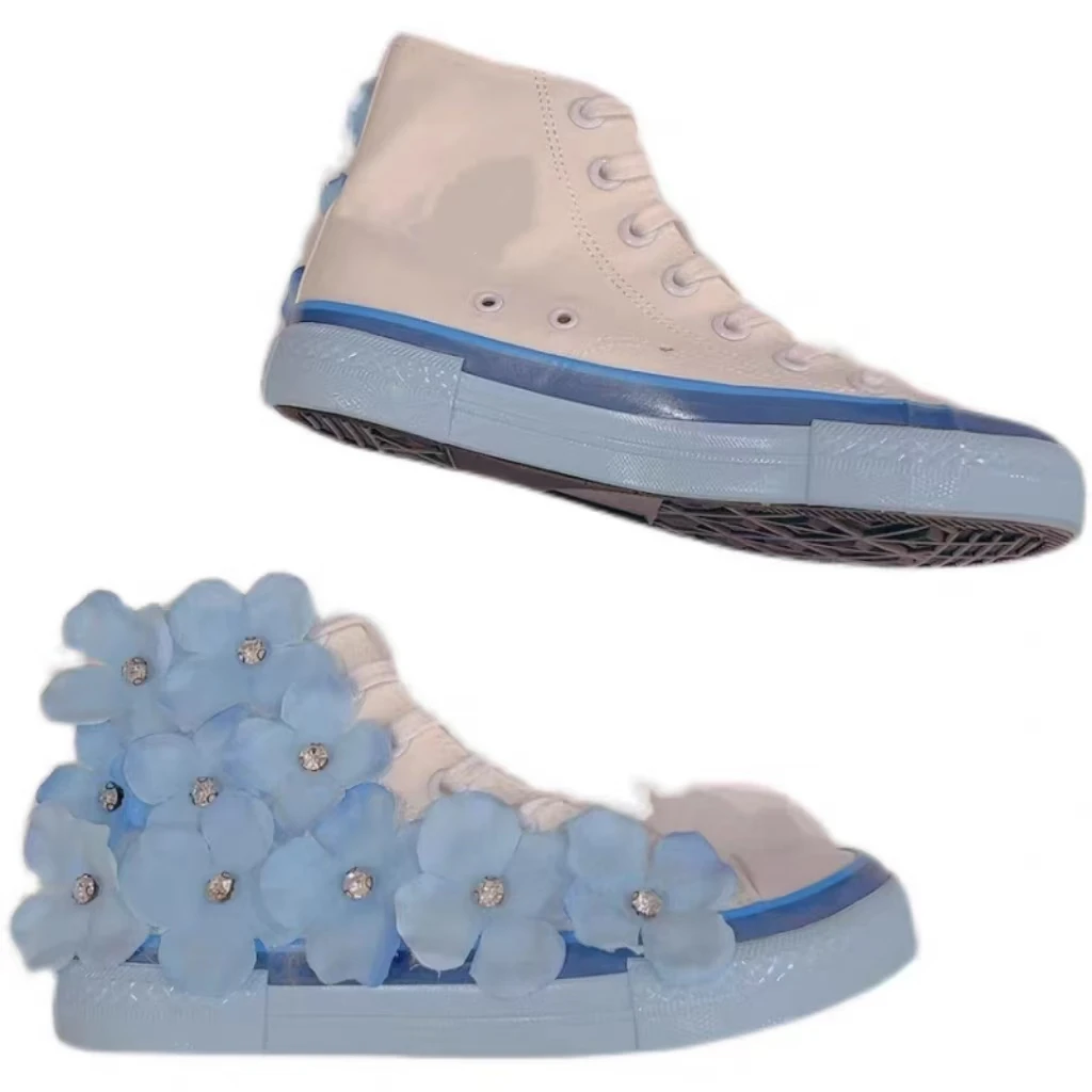 اليد المخصصة حجر الراين ثلاثي الأبعاد زهرة الأحذية القماشية ربيع الموضة أحذية رياضية غير رسمية للنساء 35-39 #5