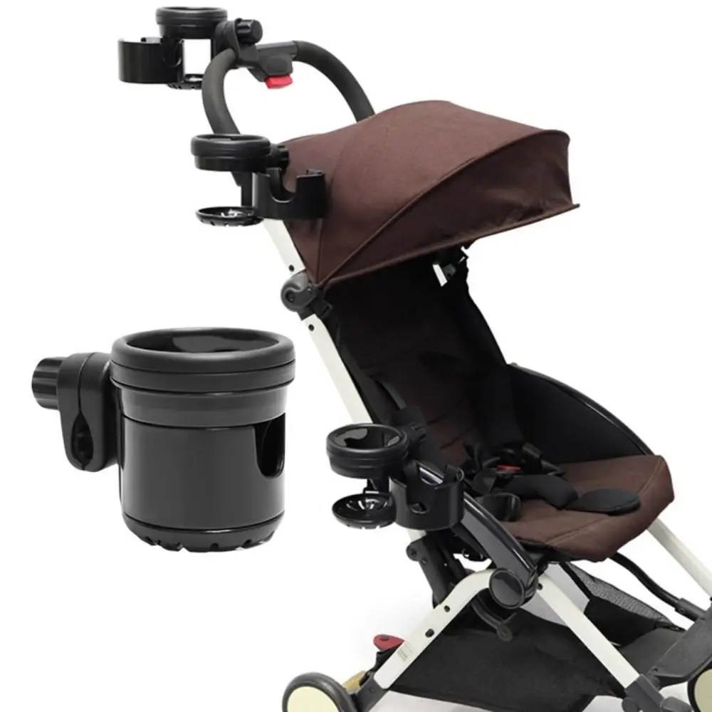 Portable Rotating 2 in 1 Stroller Cup Holder Universal Non-slip Mount Stroller Bottle Rack Black Trolley Drinks Holder Outdoor