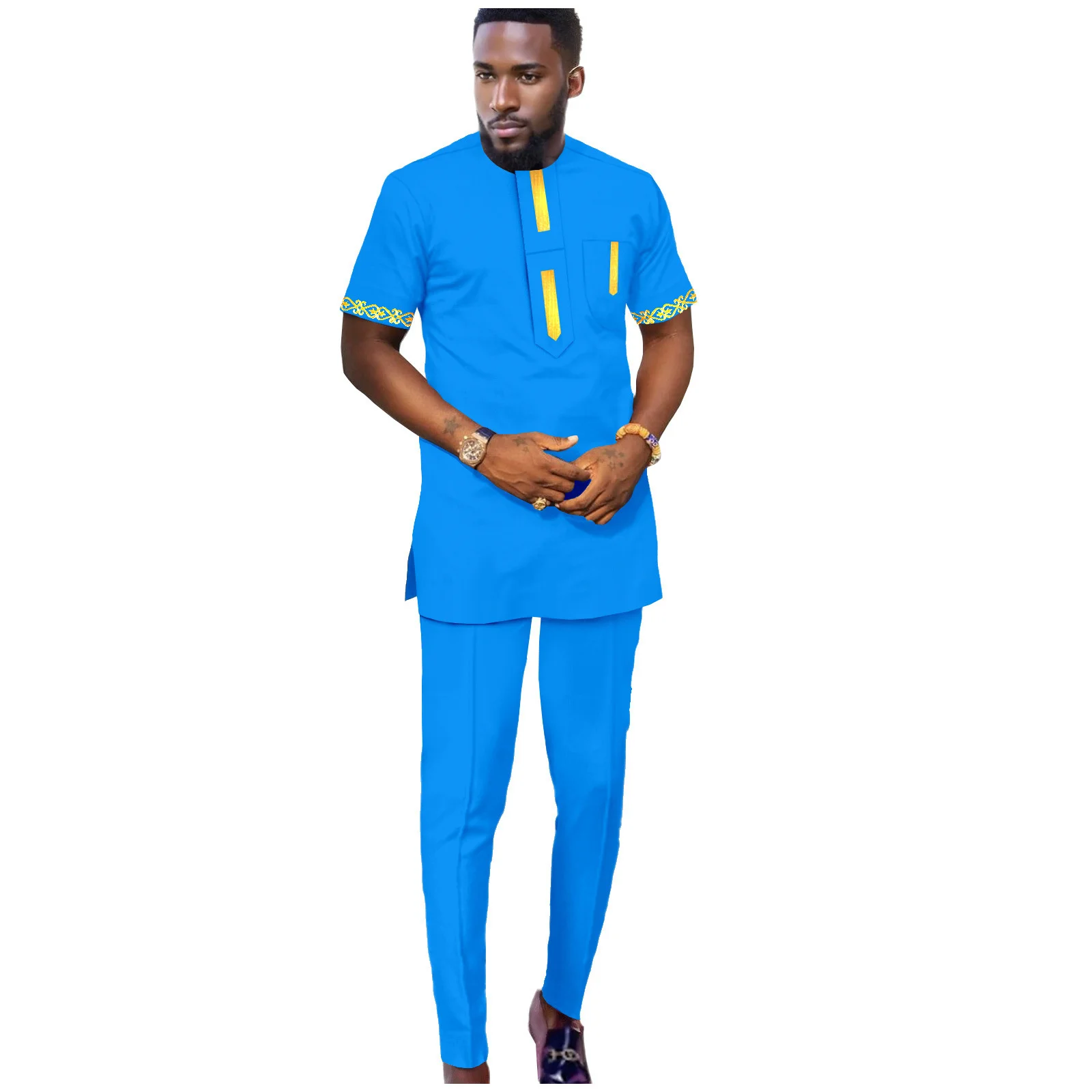 African Men Traditional Summer Outfit New in Sportswear Tracksuit Printed T-Shirts Clothes Set Fashion Sports Pant Clothing Suit