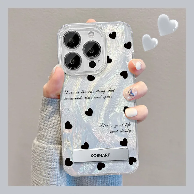 Suitable For iPhone 16 15 14promax phone case full screen bow bracket feather yarn For iPhone 13 12pro 11 polka dot heart