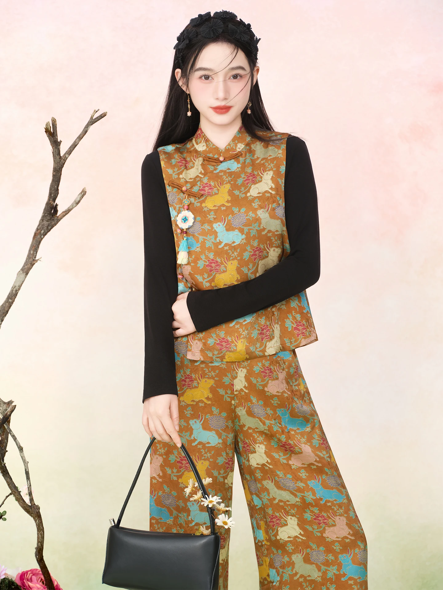 

Original Sulo Moonlight over Nine Provinces Spring Vintage Floral Embroidery Straight Leg Long Pants Set Women's Faion Ense...