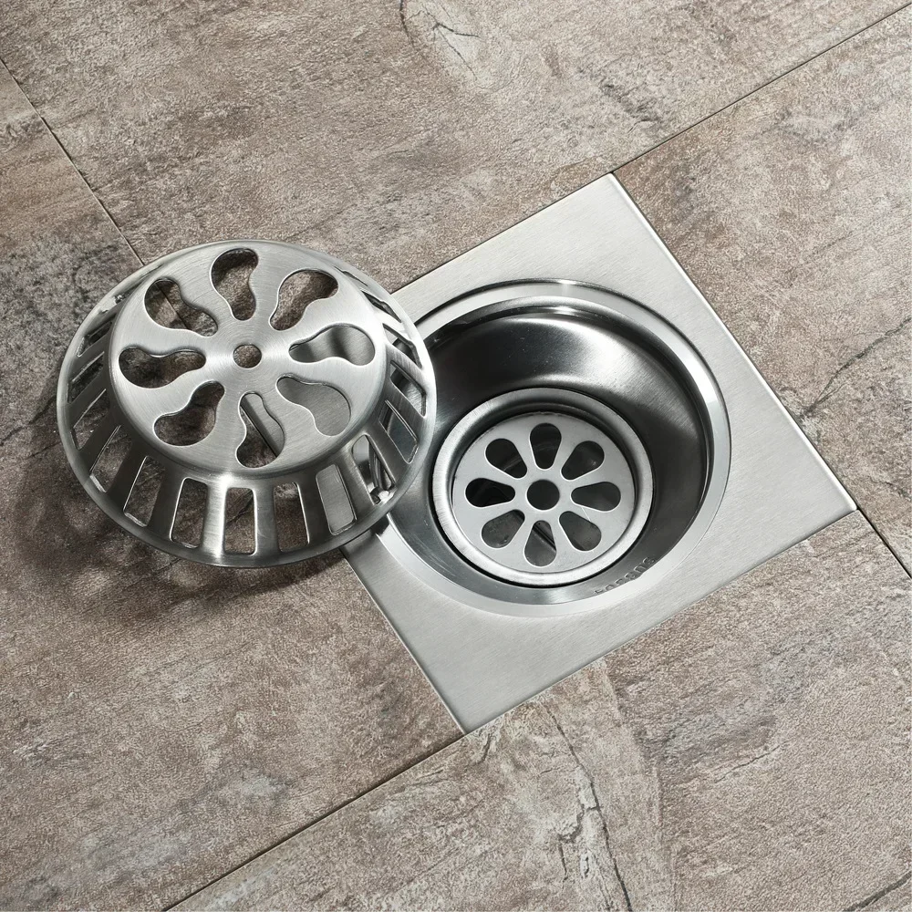 Floor Drains Balcony Outdoor Preventing Defoliation Prevent Clogging Stainless Steel 100*100mm Floor Drain Bathroom Accessories