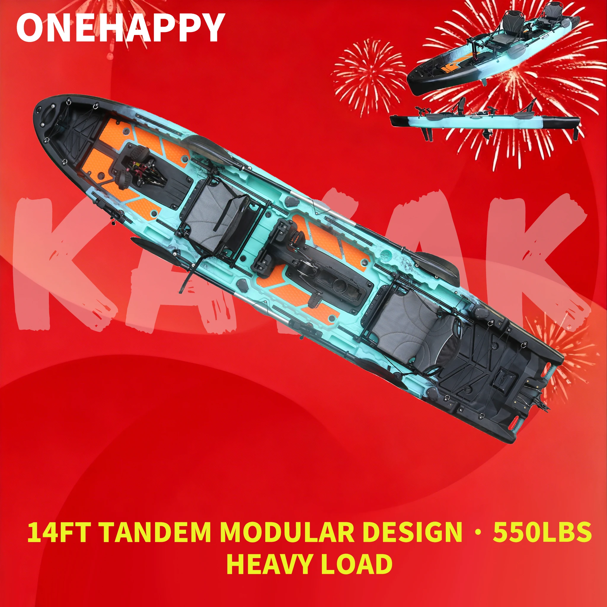 

2025 Best 14FT Propeller Drive Fishing Kayak 550LBS Capacity Modular Pedal Motor HDPE Tandem Kayak for Surfing & Lake Fishing