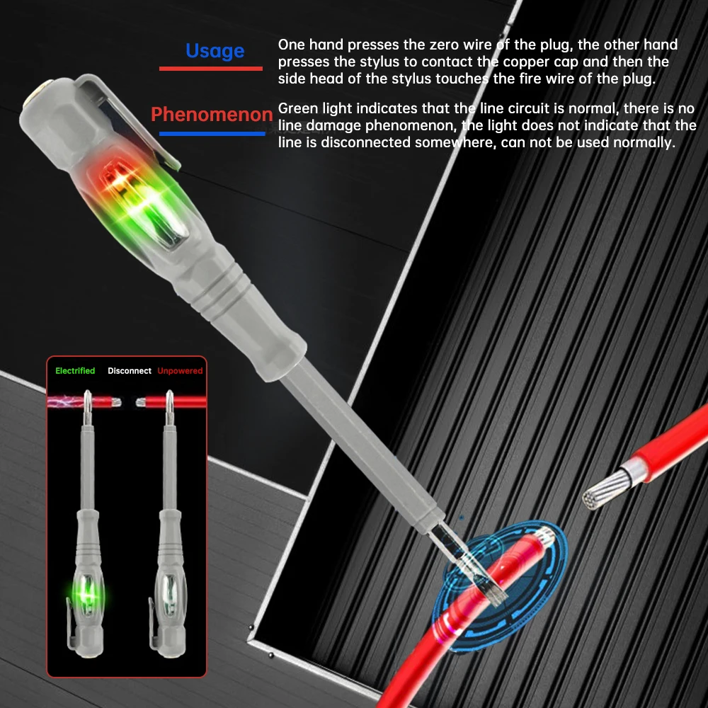 AC24-250V Dual Head Voltage Tester Pen Non-contact Induction Test Pencil Voltmeter Detector Electrical Screwdriver Indicator