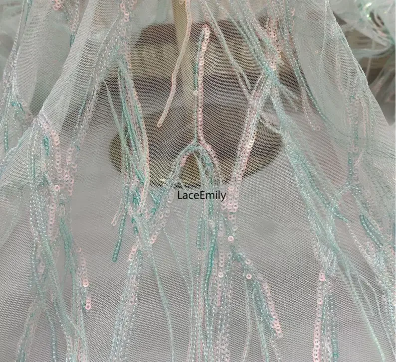 

Pastel-green sequined fringed embroidered lace fringed sequins white mesh tulle For Girl Dress Tutu Dress Wedding Dress