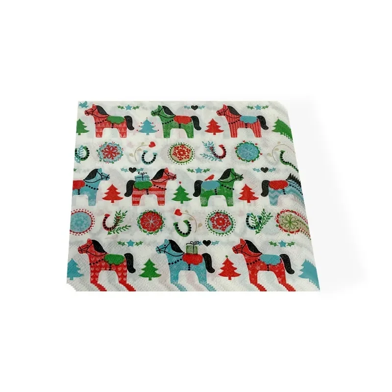 Guardanapos de papel impressos Christmas Colorful Pony, Placemats descartáveis festivos, 2-Ply, Party, 33x33cm, 10 pcs, 20pcs