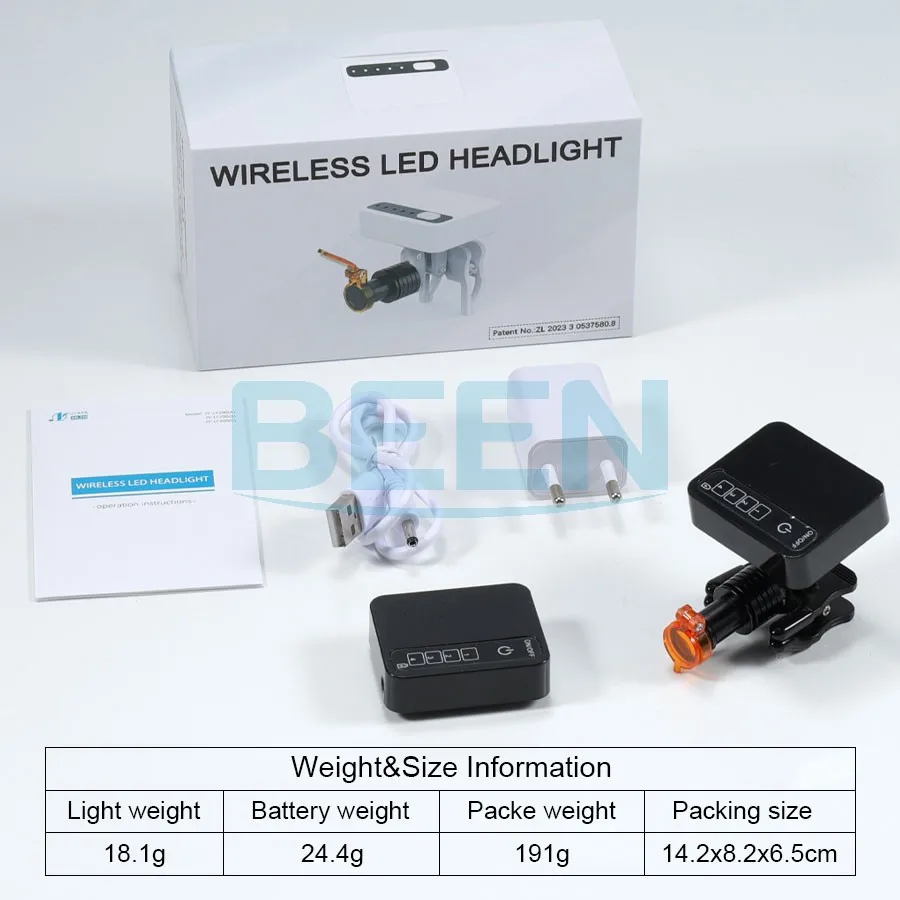 5W Professional Dental Wireless LED Headlight Fit for Dental Loupe Clip Light Set Mount & 2PCS Rechargeable Batteries
