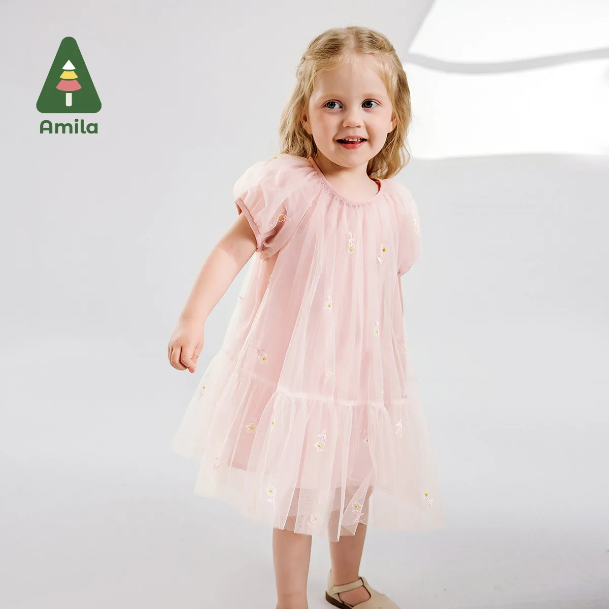 Amila 2024 Summer New Girls Dress Sweet Cute Fashion Boutique High Quality Gauze Dress 0-6Y Children\'s Clothing