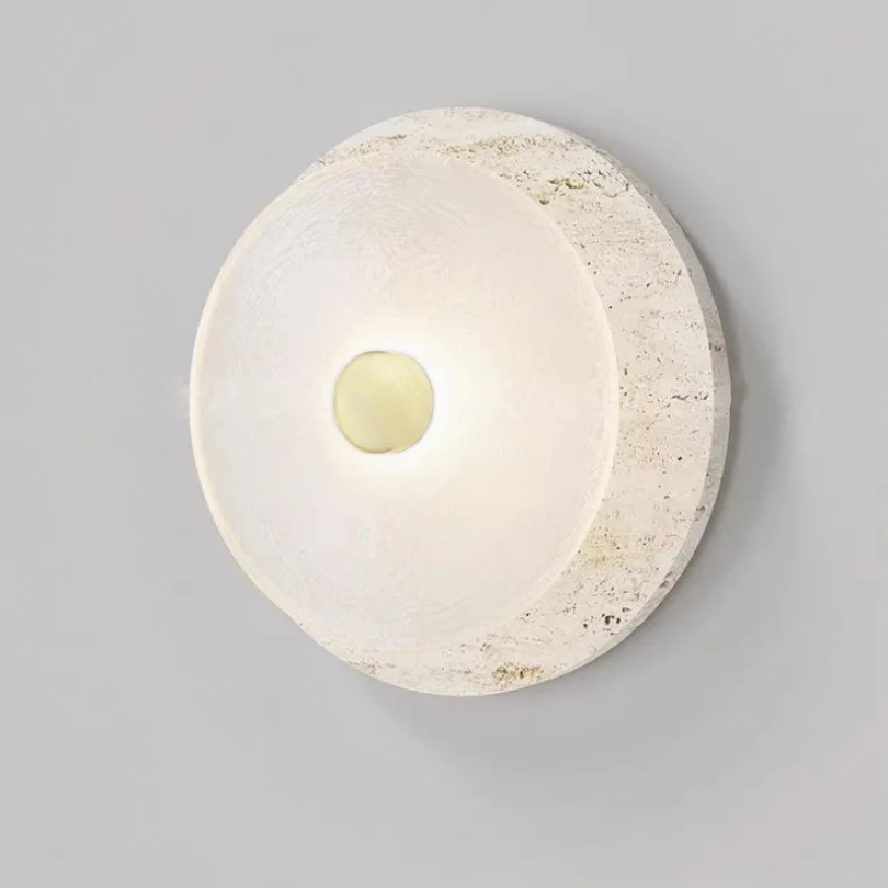 Yellow cave stone sand glass double round wall lamp, living room and bedroom wall lamp