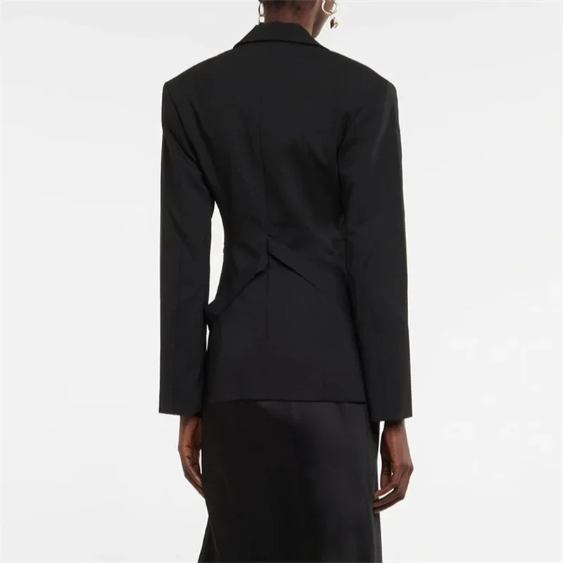 Blazer de traje negro para mujer, chaqueta de negocios elegante, abrigo Sexy con cuello en V y cremallera, ropa de trabajo para mujer de oficina, 1 pieza