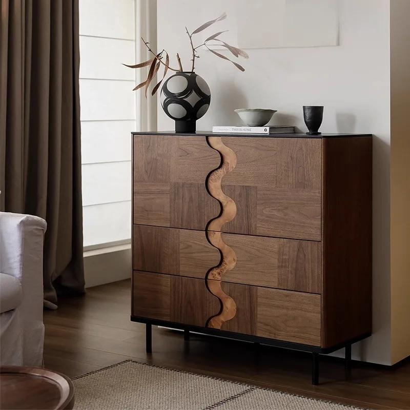 

Solid wood side cabinet, antique black walnut parquet flap cabinet, bucket cabinet, retro wall cabinet