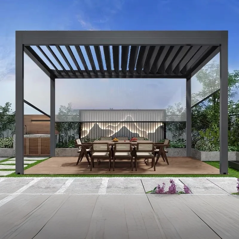 Personalized Customization Powder Coating Pavilion Outdoor Entertainment Party Pergola Adjustable Blinds Rainproof Gazebo