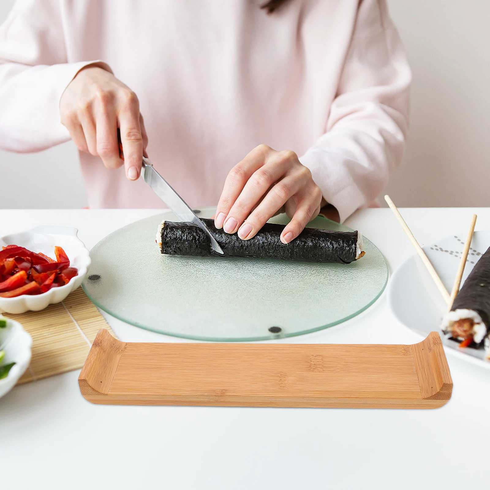

Japanese Style Long Sushi Plate Bamboo Material Party Snack Tray Dessert Dish Fruit Serving Kitchen Bar Accessories Easy Clean