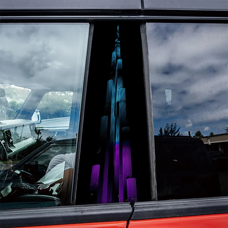 

2 pieces of automotive center pillar stickers Burj Khalifa Protective film, scratch-resistant stickers