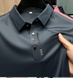 Camisa polo de manga curta masculina, colarinho de lapela, monocromática, high-end, empresarial, casual, trace printing, alta qualidade, verão, fashion, M-4XL