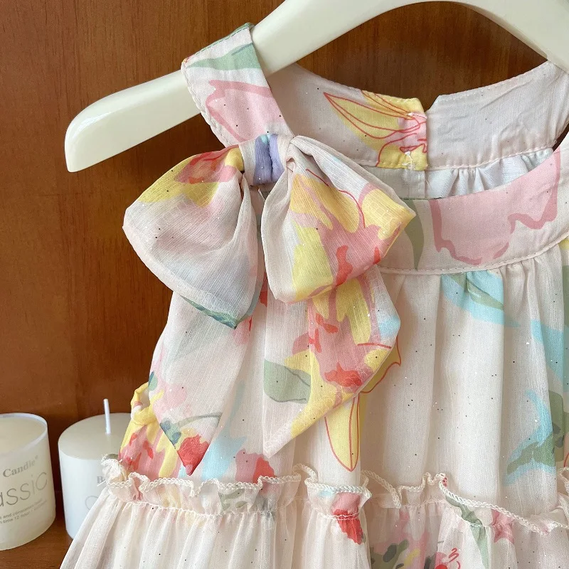 Girls Dress Summer Sleeveless Bow Princess Dress Korean Fashion Kids Dresses Birthday Party Toddler Girl Dress 2 3 4 5 6 7Yrs