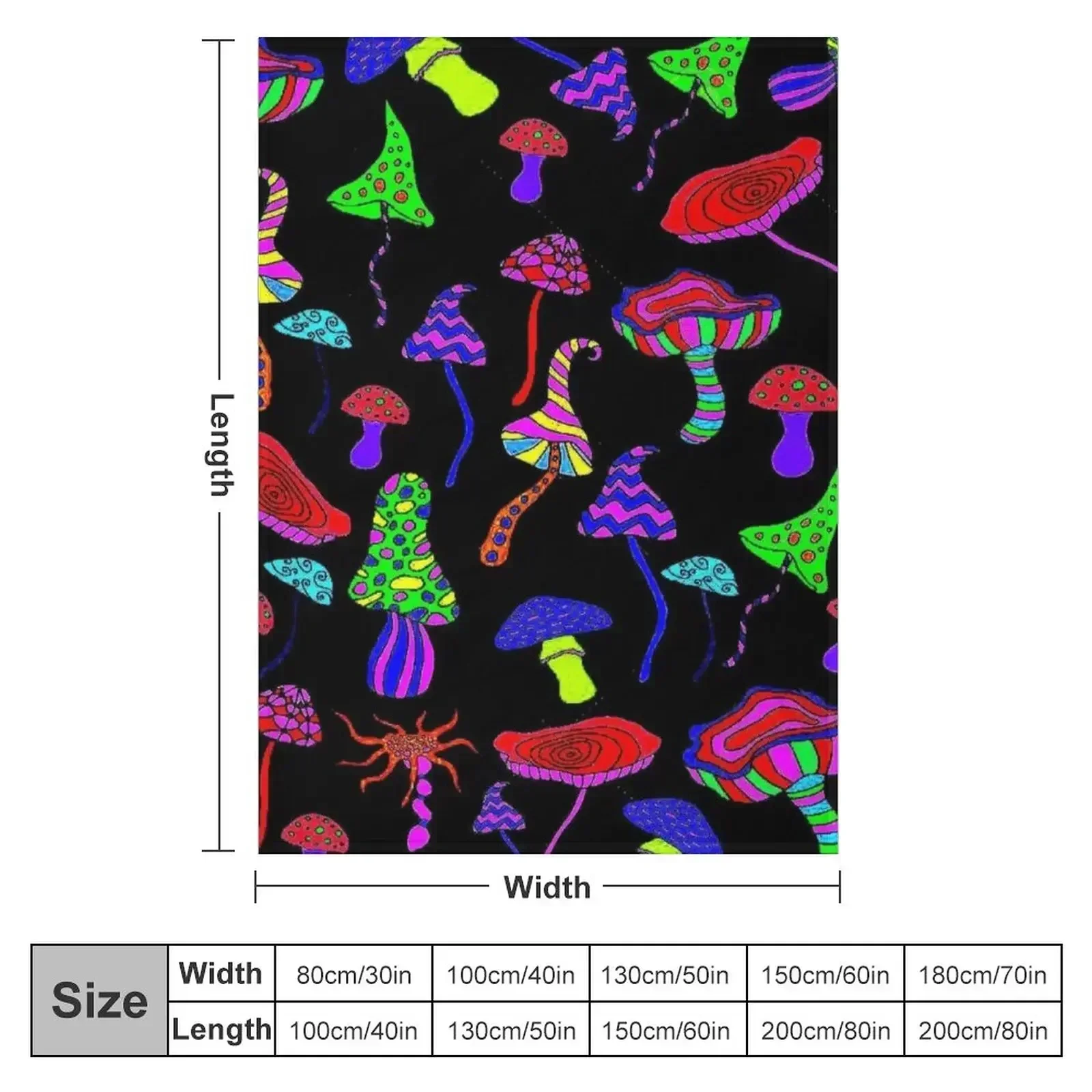 MAGIC MUSHROOMS : Abstract Psychedlic Whimsical Print Throw Blanket warm winter Vintage Blankets