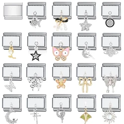1PC DIY Stainless Steel Italian Charm Links Fit For Make 9mm Bracelet Jewelry Making Accessories Findings Rhinestone Cross Star