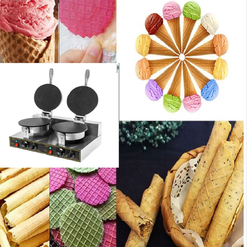2 PCS Small Commercial Shape Fast Heating Egg Roll Automatic Ice Cream Cone Making Machine