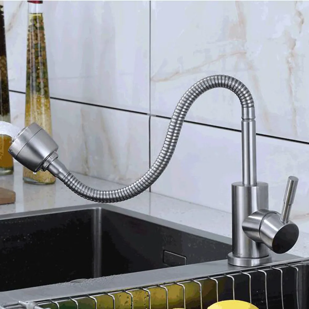 Stainless Steel Kitchen Faucet Single H Pull Out Degree Rotation Cold Hot Water Tap Composite Sink Compatible