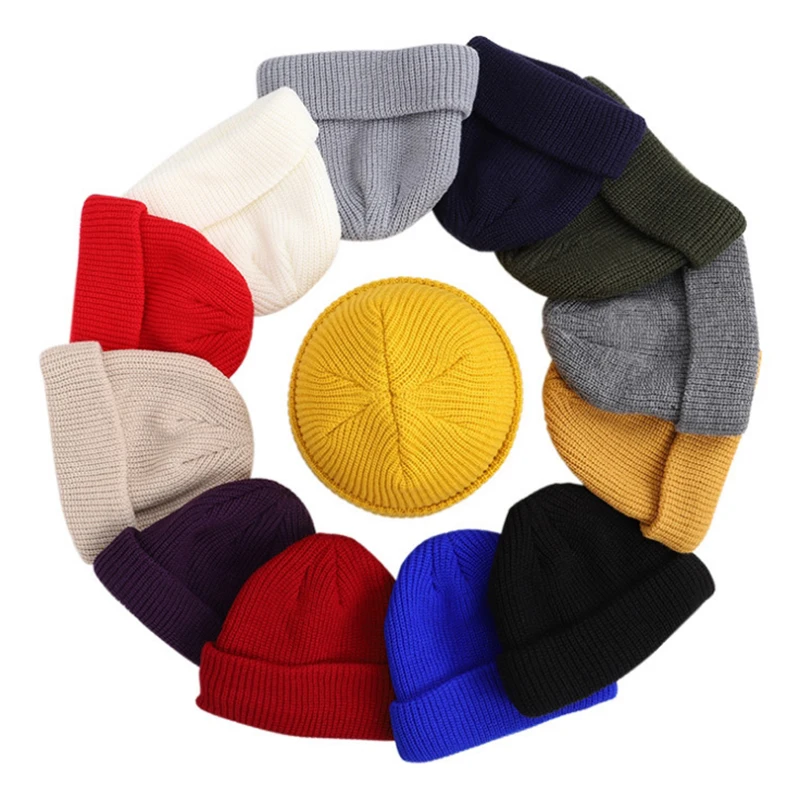 【K】Fashion Unisex Men Women Beanie Hat Warm Ribbed Winter Turn Ski Fisherman Docker Hat New