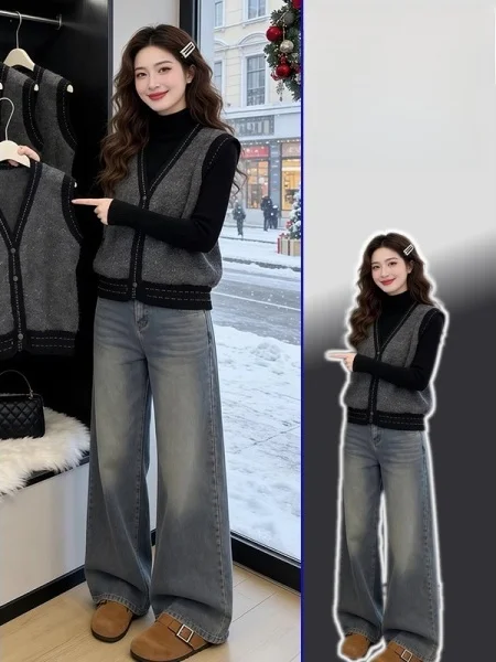 

plus Size Knitted Vest Women's V-Ne Svel iny Outerwear Spring 2026 Faion Retro Sle Single Button Design