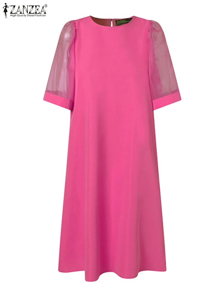 

Плюс размер 5XL ZANZEA, летнее женское мини-платье, винтажное сетчатое лоскутное платье с рюшами и короткими рукавами, повседневное однотонное вечернее платье, Vestidos