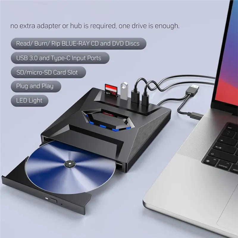 ULBS Blu-Ray Drive External Writer, Burner Portable Bluray Player, CD/DVD-ROM Support, For PC Laptop
