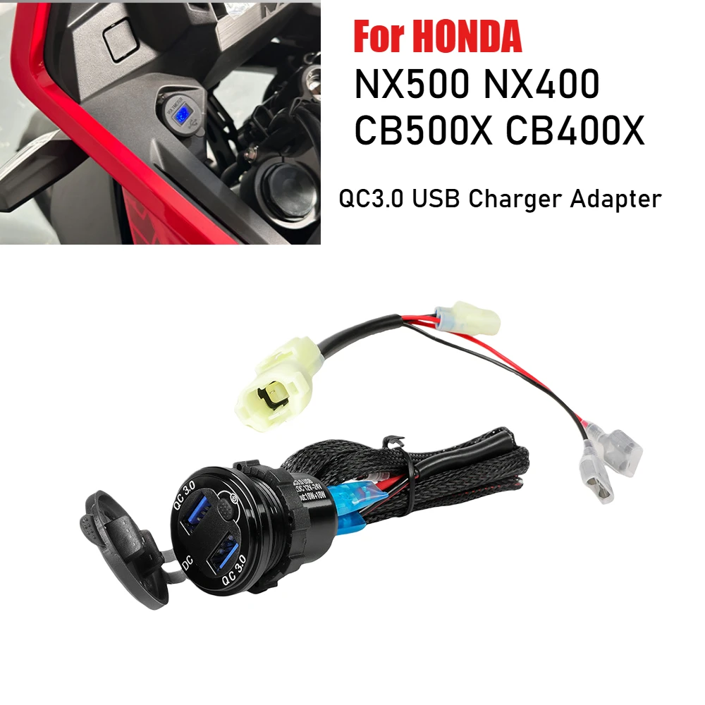 For HONDA NX500 NX400 CB500X CB400X NX 500 Motorcycle QC3.0 USB Charger 12V Power Outlet Connector Plug Dual USB Socket Cable