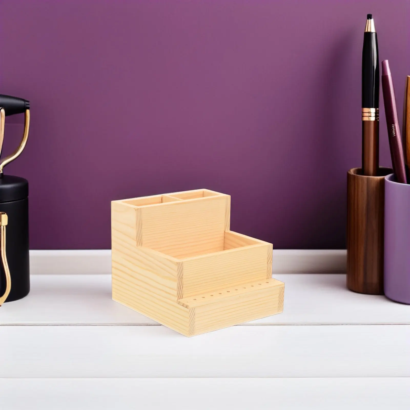 

2Pcs Wood Nail Bit Holder Large Capacity Dual Layer Manicure Storage Box Nail Salon Supplies Organizer Drill Bit Case